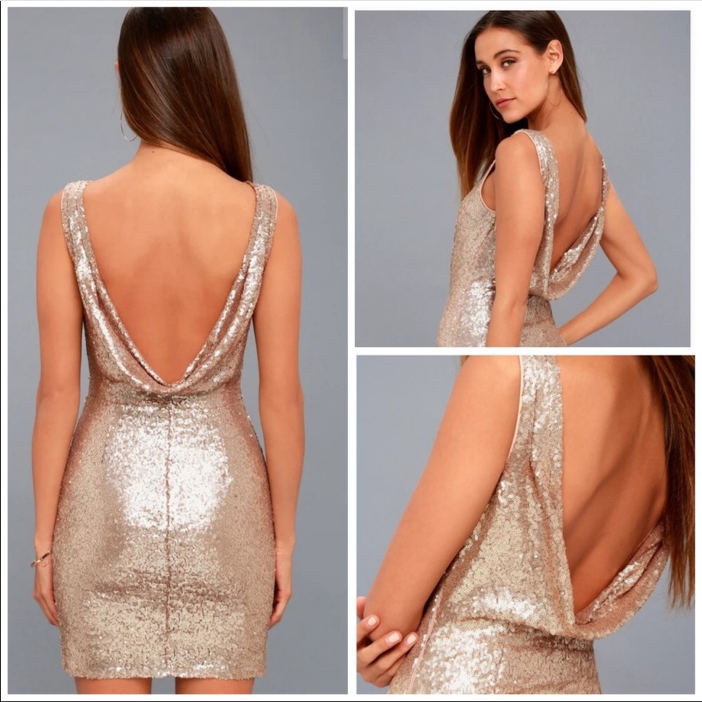 Lulu’s Rose Gold Sequin Mini Dress L. NWT - Picture 1 of 12
